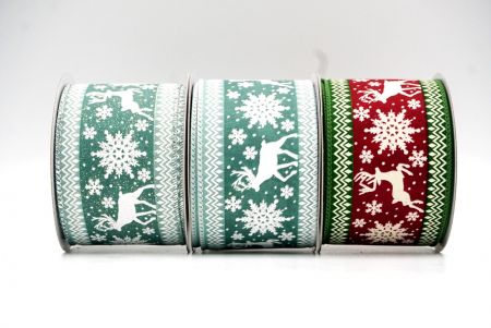 Reindeer and Snowflake Pattern Wired Ribbon - Reindeer and Snowflake Pattern Wired Ribbon